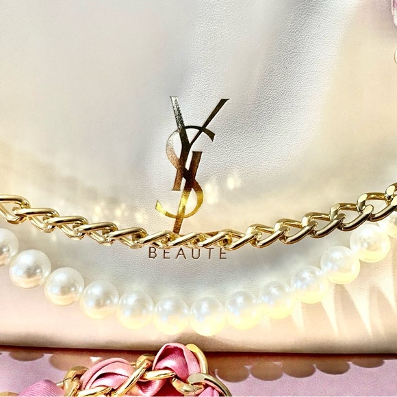 YSL Yves Saint Laurent Beaute White Makeup /Cosmetic Pouch /Xbody bag /2 Straps - Picture 4 of 10